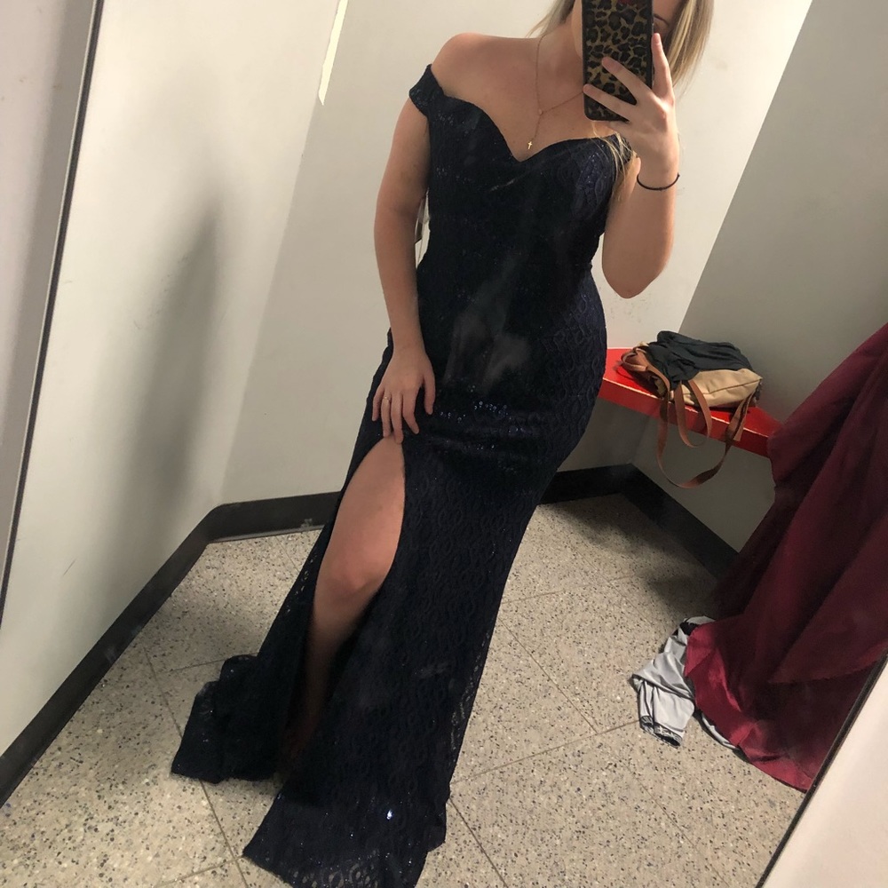 Navy blue sequin gown size small